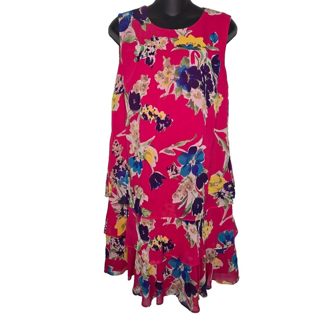 Lauren Ralph Lauren LRL‎ 8 Floral Pink Tiered Drop Waist Sleeveless Shift Dress